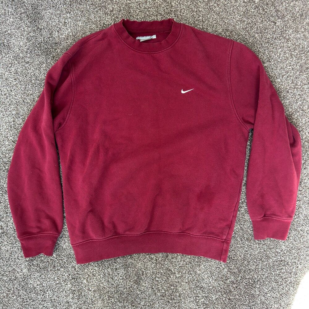 Y2K Nike Mini Swoosh Crewneck Sweatshirt Maroon Burgundy Gray Tag